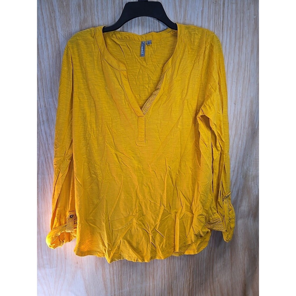 New Direction Women MEDIUM Embroidered Boho Peasant Blouse YELLOW  Cotton Top